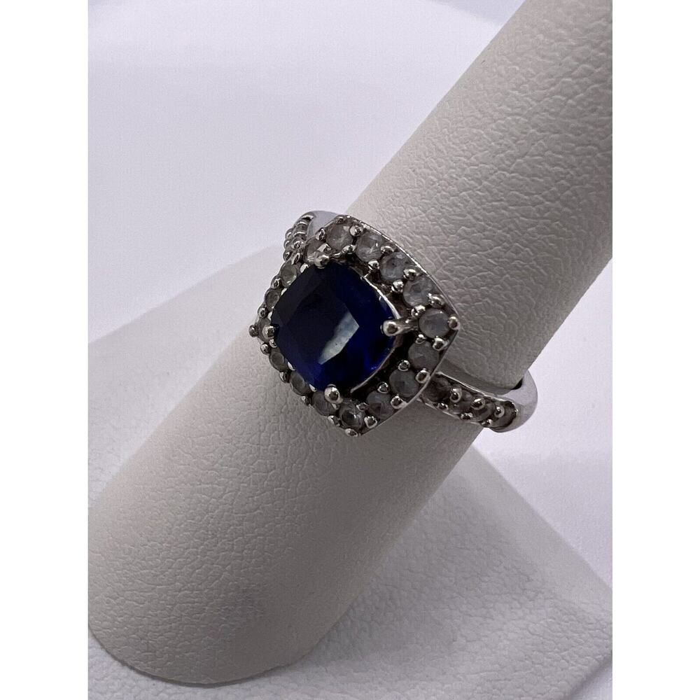 925 Sterling Silver Blue Spinel & White Beryl/Goshenite Ring Size 6.5